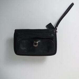 Coach Black Leather Wristlet Front Branded Snap Front Pocket